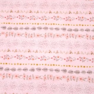 Beaver Stripe, Stretchjersey mit Blumenbordüren, rosa, Hilco, A 3691/35, RESTSTÜCK 65cm