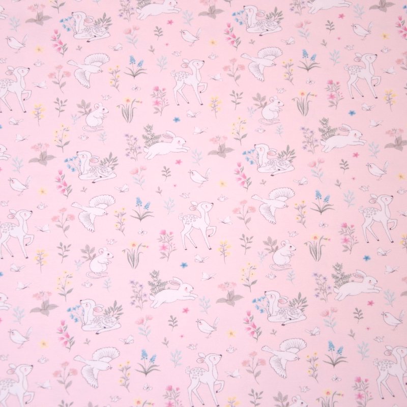 Watercolor Friends, Stretchjersey mit kleinen Hasen und Rehen, rosa, Hilco, A 33703/35