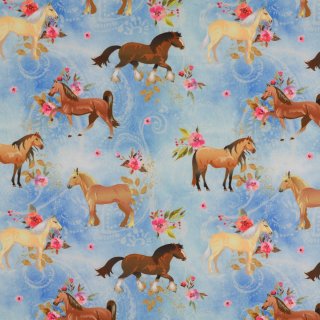 Softshell mit Pferden, Digitaldruck, blau, 208073.0801,...