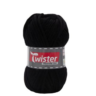 Filzwolle Twister Uni, Fb. 90, schwarz, 50g, 50m Lauflänge