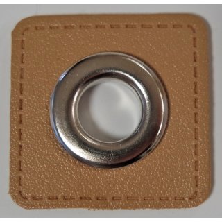 Ösenpatch für Kordeln/DL 10mm, Lederimitat camel/beige, 886