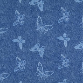 French Terry mit Schmetterlingen im Jeans - Style, blau,...
