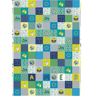 Happy Patchwork Blanket by lycklig design, blau/grün, 200156, 130g/m2