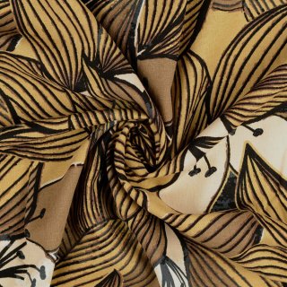 Viskose - Leinen mit Blättermuster, braun/beige, 2087010005, 180g/m²