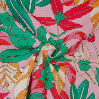 Enna, Baumwoll-Rayon Gewebe, Blumen pink/grün, Hilco, H8889/36, RESTSTÜCK 40cm