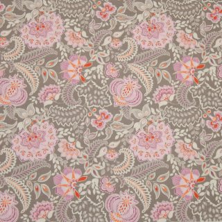 Emilie Jersey, Blumen braun/rosa, Hilco, A 3092/166, RESTSTÜCK 60cm