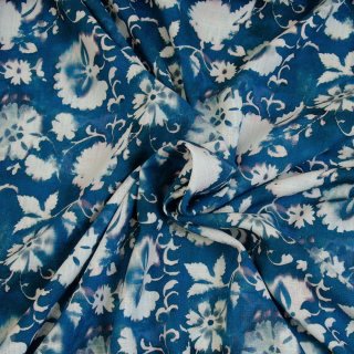 Beata, Viskose - Leinen Webware mit Blumenmuster, blau, Hilco, K 8348/89