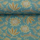 Retro Flowers by Emjo Design, Blumen ocker/mint, Canvas, 315263, 230g/m²