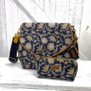 Retro Flowers by Emjo Design, Blumen ocker/blau, Canvas, 315596, 230g/m²