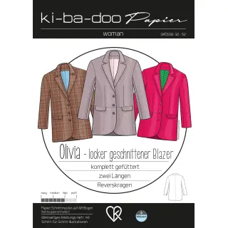 Papierschnitt Blazer Olivia | Größe 32-52  - DIN A 0 Schnittmuster und Anleitung als Broschüre, Ki-ba-doo