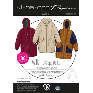 Parka Willa, Papierschnitt,  Gr.32-58 - DIN A 0 Schnittmuster und Anleitung als Broschüre, Ki-ba-doo