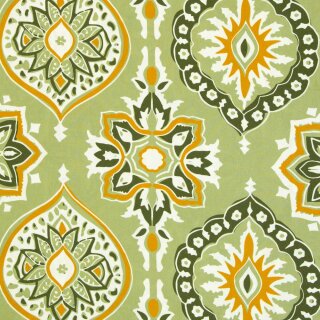 Viskosewebware mit großen Ornamenten grün/ocker, Donna, 403763, 125g/m²
