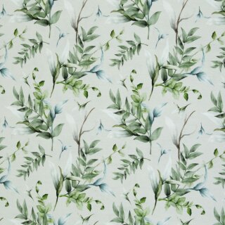 Baumwolljersey mit Blättermuster, grau/grün, 400183, 200g/m²
