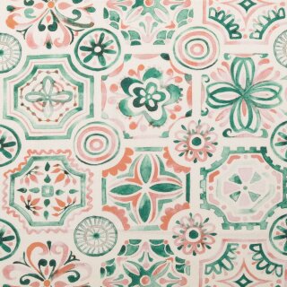 Portugisische Muster, grün/terracotta, Baumwolldruck digital, 2118350017, 140g/m²