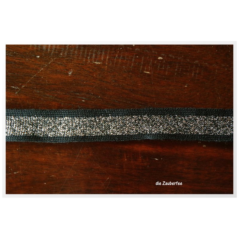 Lurex Knitted Ribbon, schwarz/silber, 18mm Col C