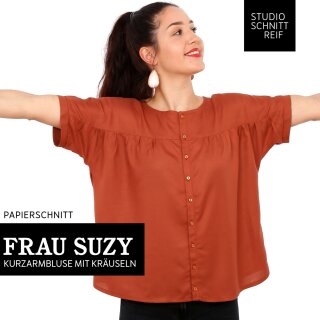 FRAU SUZY • lockere Kurzarmbluse mit Kräuseln, Gr. XS-XXL, Papierschnitt, Studio Schnittreif