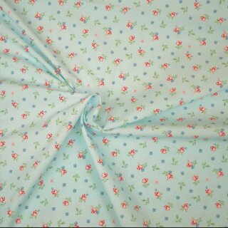 Emilie, 2025, bedruckte BW-Popeline mit kleinen Rosen, hellblau, Hilco, A 1801/33, 135g/m²