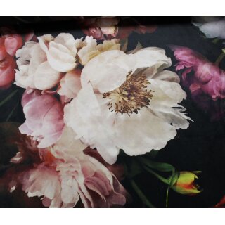 Samt mit Blumenmuster, schwarz/bunt, 300g/m²