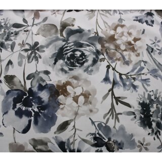 Samt mit Blumenmuster, natur/anthrazit/braun, 300g/m²