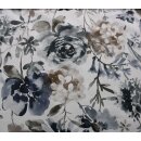 Samt mit Blumenmuster, natur/anthrazit/braun, 300g/m²