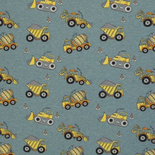 gerauhter Sweat mit Baufahrzeugen, 1742, smaragd, Nick, 245g/m²