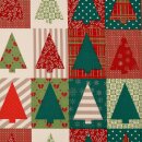 BW-Druck mit Tannenbäumen, rot/grün,...