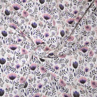 Winterzauber, leicht gerauhter Sweat, Blumen natur/lila, Hilco, A4623/1