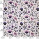 Winterzauber, leicht gerauhter Sweat, Blumen natur/lila, Hilco, A4623/1