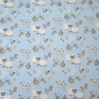 Happy Farm, leicht gerauhter Sweat, Tiere und Trecker hellblau, Hilco, A 4587/5