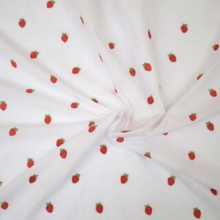Erdbeerchen, Baumwollwebware mit aufgestickten Erdbeeren, Hilco, A1526/1