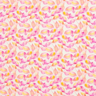 Baumwolljersey, Blätter rosa/gelb, Theo 930935, 200g/m²