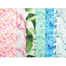 Baumwolljersey, Blätter rosa/gelb, Theo 930935, 200g/m²