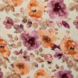 Viskosewebware, Blumen, apricot/beere, Aktia, 930010, 100g/m²