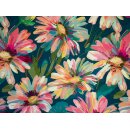 Viskose - Slubjersey Ariella, Blumen petrol/bunt, 814750, 180g/m²