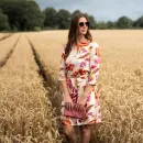 Viskose - Leinen Druck Digital, Blumen, pink/rot/natur,...