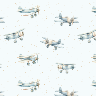 Piqué Nube, Flugzeuge, blau, BW-Webware bedruckt, 7008, 291910