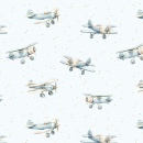 Piqué Nube, Flugzeuge, blau, BW-Webware bedruckt,...