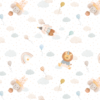 Piqué Nube, Regenbögen und kleine Tiere, BW-Webware bedruckt, 7008, 291859