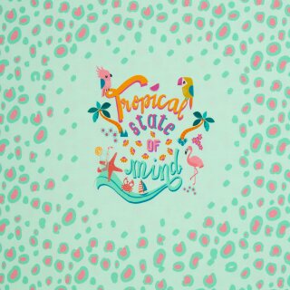 Parrots by Bienvenido Colorido, Panel, mint/pink, Baumwolljersey, 226261, 200g/m²