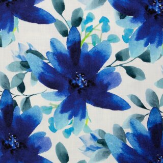Double Slub Musselin, Blumen blau/aqua, Baumwolle, 177011, 165g/m²