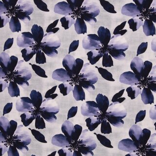 ungerauhter Sweat mit Blüten blau, Judith, 942648, 245g/m²