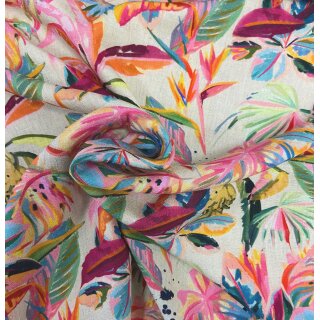 Webstoff Viskose/Leinen, Blumen bunt, 92288112, 180g/m²