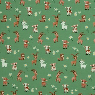 Alpenliebe by Mrs Mint design, Jersey, Almtiere grün, 3346603, 210g/m²