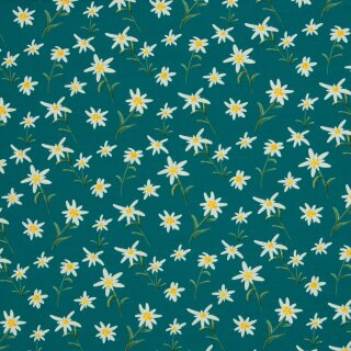 Alpenliebe by Mrs Mint design, Jersey, Edelweiß petrol, 345747, 210g/m²
