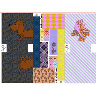 Canvas Cherry Picking Bag 2026 – DIY-Taschenpanel, Dackel/Rollschuhe, 514999, 230g/m2