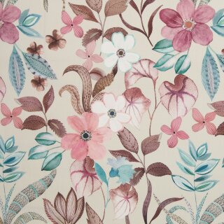 Canvas Wilma, Blumen altrosa/beige/petrol, 156010, 200g/m²