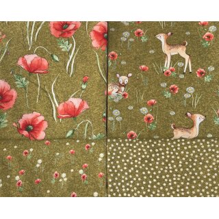 Jersey Paket "Susan" von Swafing, 4 x 0,5m, grün, Mohnblumen, Reh, Tupfen, PJ5