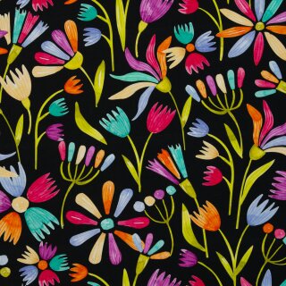 Flowerpop by Hip Som Hap, Jersey, Blumen schwarz, 807299, 210g/m²