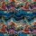 Flowing Bloom by Sarah Marian, Liquid jeansblau/bunt, Sweat ungerauht, 518744, 250g/m²