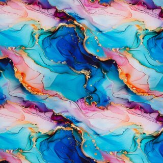 Flowing Bloom by Sarah Marian, Liquid blau/beere/aqua, Sweat ungerauht, 524746, 250g/m²